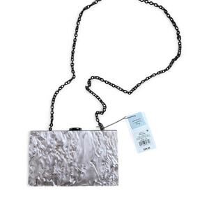 Pearlescent Acrylic Box Clutch Ivory Iridescent White Marble Evening Bag